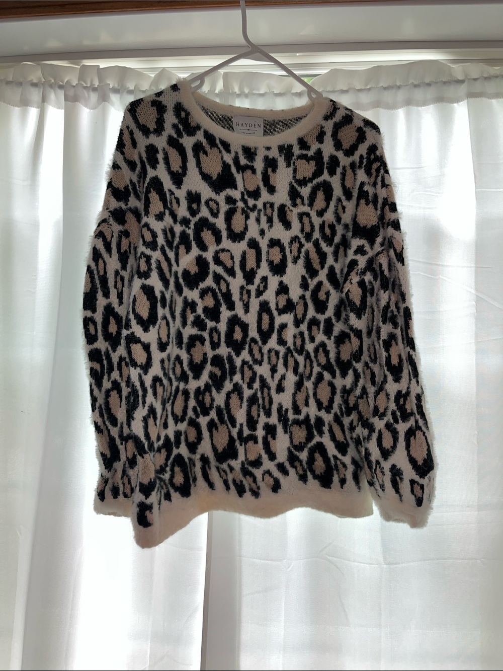 Hayden Cream & Black Leopard Fuzzy Crewneck Sweater